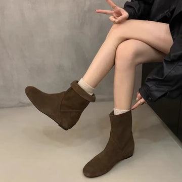 Xajzpa New Style Fashion Cow Suede Women's Boots Real Leather Split Toe Women's Shoes Thick Heel Midsole Short Boots for Women Boots